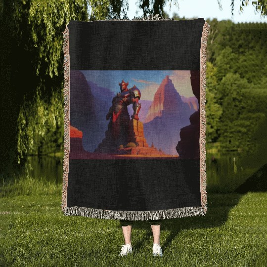 Khorne statue in the depths of the grand canyon Woven Blankets