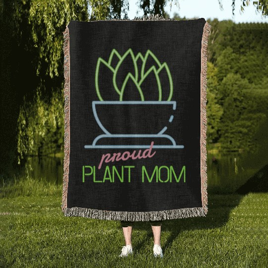Proud Plant Mom Neon Style Woven Blankets