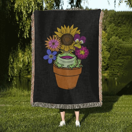 Flower Pot Toad Woven Blankets