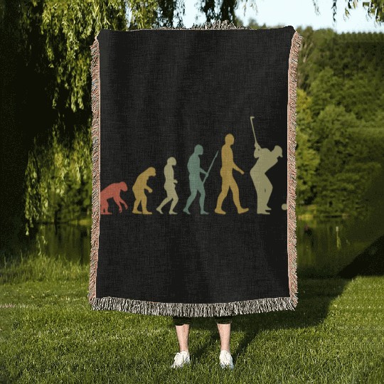 Golf Player Evolution Golf Club Golfer Golf Retro Woven Blankets