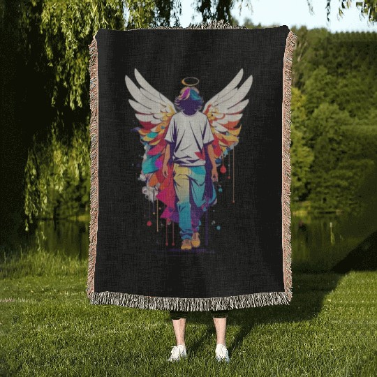 Angel with no face Woven Blankets