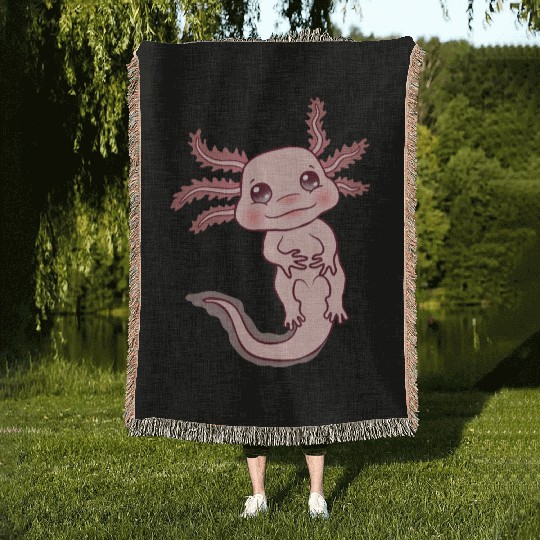 Cute Pink Kawaii Axolotl Lover Sweet Adorable Fish Woven Blankets