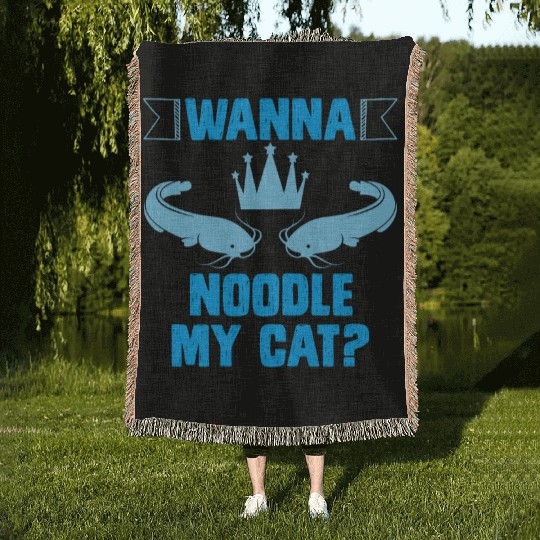 Fish and Catch Catfish Wanna Noodle my Cat Woven Blankets