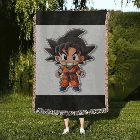 Goku Sticker Happy Bold Colors art toy style Woven Blankets