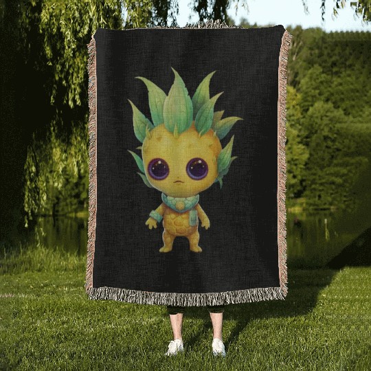 Alien Pineapple Fusion: Punk Hairstyle Woven Blankets