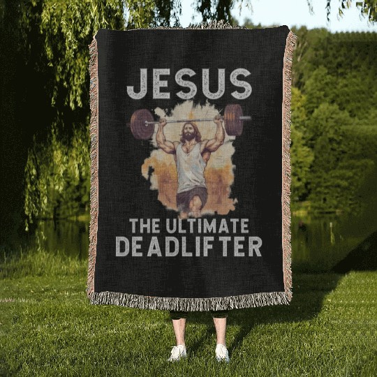 Jesus The Ultimate Deadlifted Retro Jesus Woven Blankets