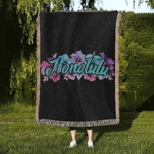 Honolulu Hawaii Hibiscus Woven Blankets