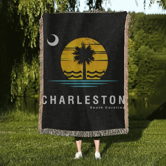Charleston South Carolina Sc Palmetto Moon Sunset Woven Blankets