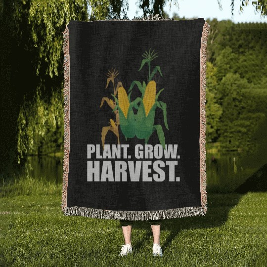 Corn Farmer Plant Grow Harvest Woven Blankets