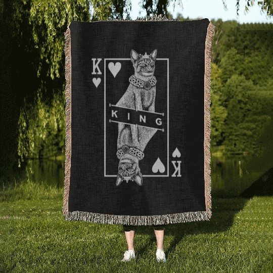 Abyssinian Cat Lover King Of Hearts Funny Pop Art Woven Blankets