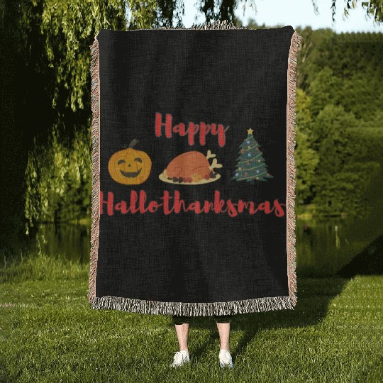 Happy HalloThanksMas Woven Blankets