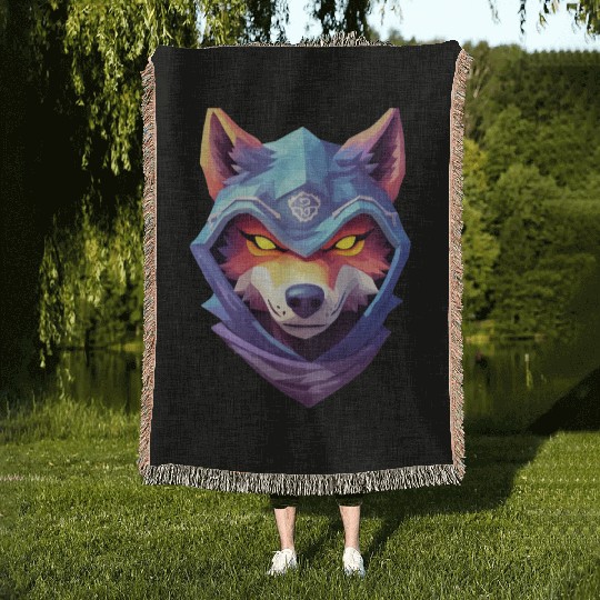 Hooded Alpha Wolf Ninja: Leader of the Night Woven Blankets