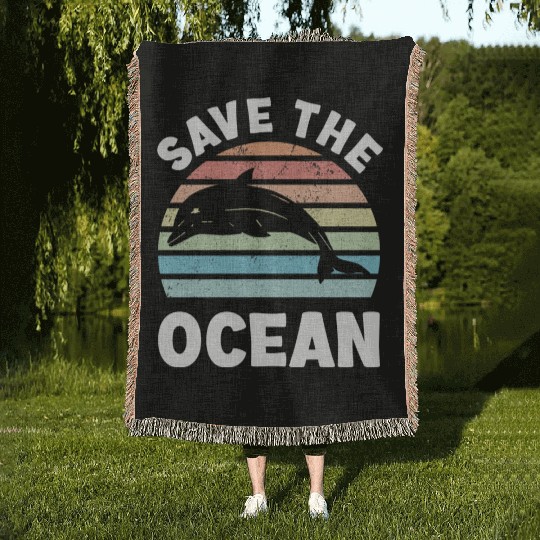 Save The Ocean Dolphin Woven Blankets