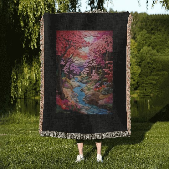 Multi-color Zen Garden river - Japanese Woven Blankets