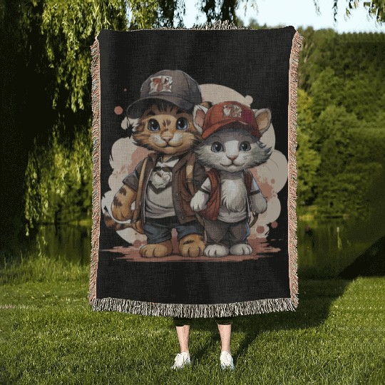 Cute Cats Going Back to School Woven Blankets