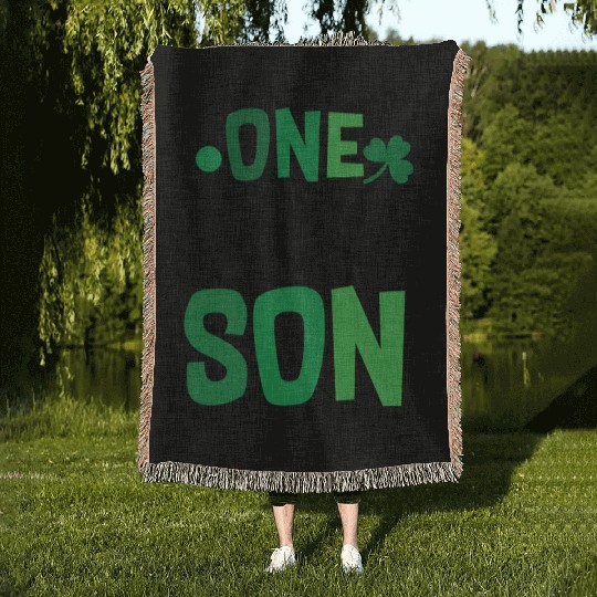 One Lucky Son Clover Shamrock Irish Ireland Woven Blankets