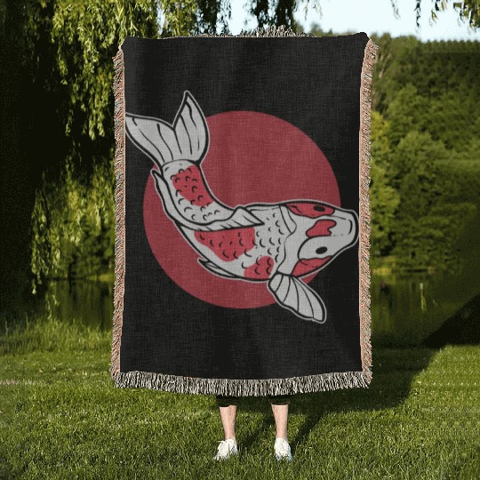 Japanese Koi Fish Koi Fish Keeper Woven Blankets