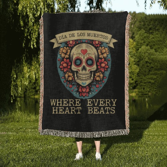 Dia De Los Muertos Sugar Skull Mexican Holiday Woven Blankets