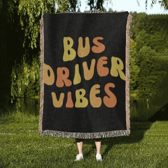 Bus Driver Vibes Retro Vintage School Woven Blankets