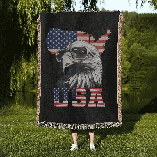 gift idea bald eagle american flag Woven Blankets