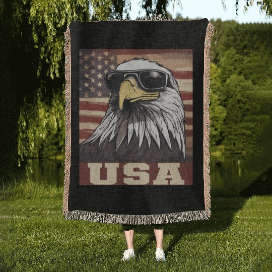 gift idea bald eagle american flag Woven Blankets