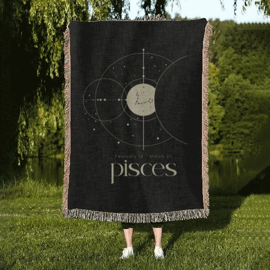 Minimalist Pisces Zodiac Astrology Moon Stars Woven Blankets