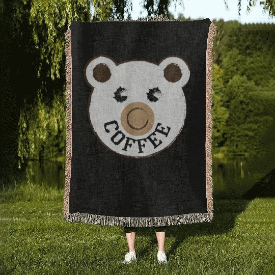 Coffee Helps Me Bear Woven Blankets