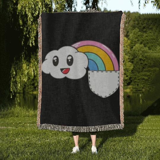 Pocket Rainbow Kawaii Cloud Cute Funny Woven Blankets