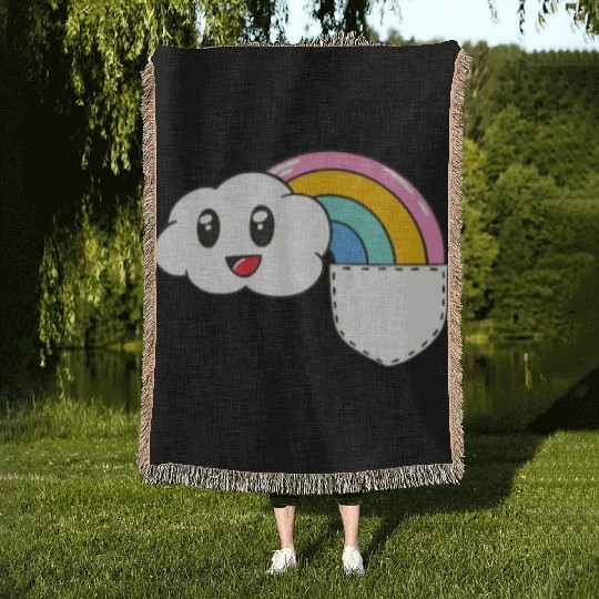 Pocket Rainbow Kawaii Cloud Cute Funny Woven Blankets