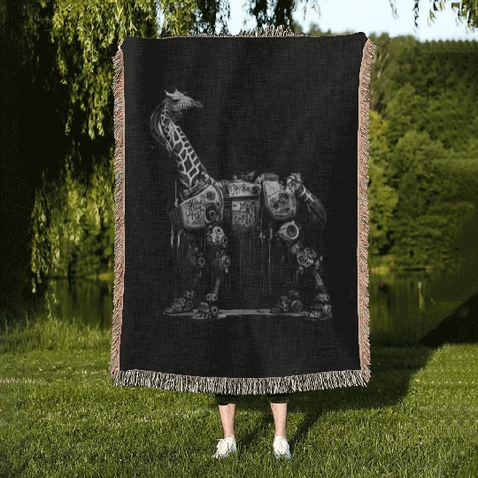 Cool punky robot giraffe Woven Blankets