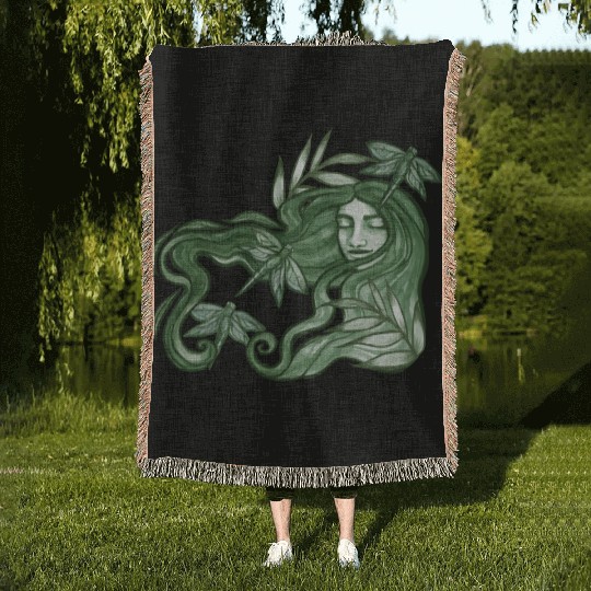 Dragonfly Goddess In Green Woven Blankets