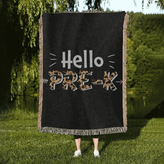 Hello Pre K Back To School Leopard Print Matching Woven Blankets
