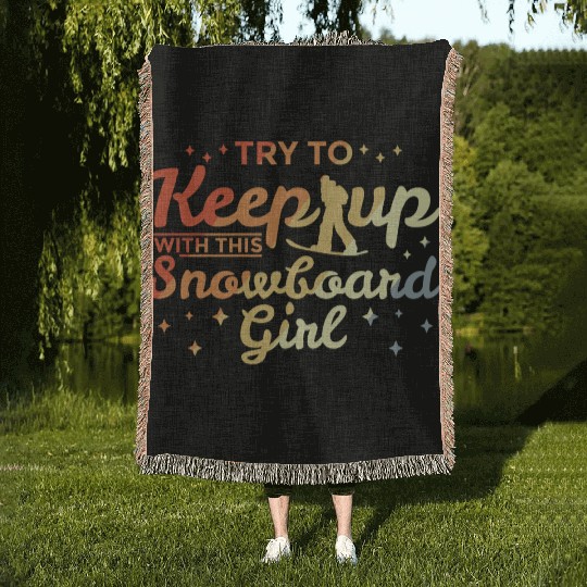 Snowboarding Girl Woven Blankets