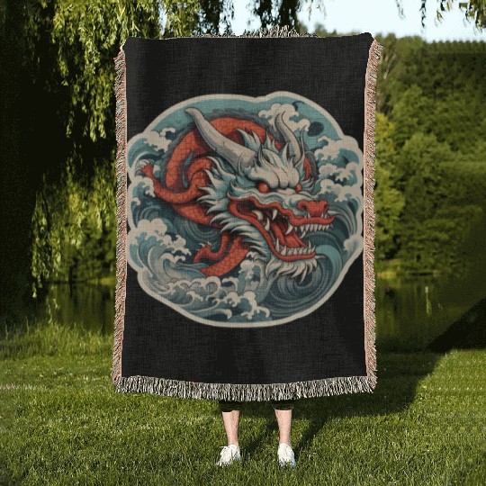 Japanese Dragon Woven Blankets