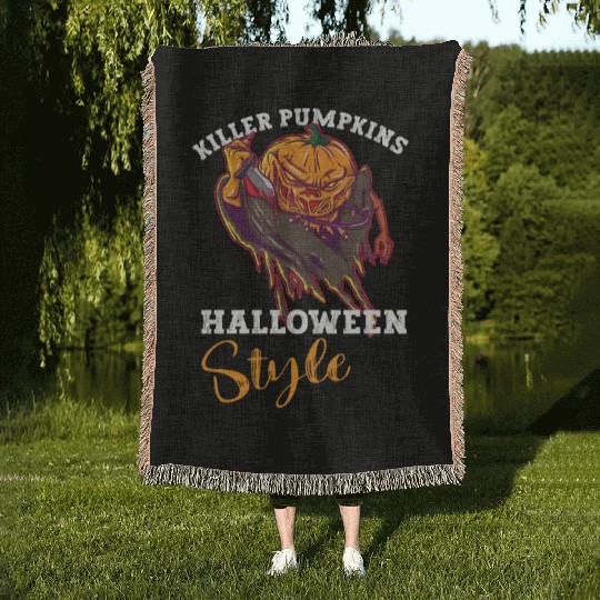 Scary Pumpkin Halloween Costume Autumn Fall Gift Woven Blankets