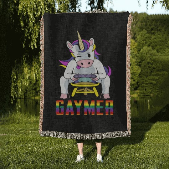 LGBTQ Gaymer Gamer Gay Rainbow Unicorn Woven Blankets