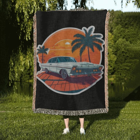 Classic Car Charm: Miami Street Nostalgia Woven Blankets