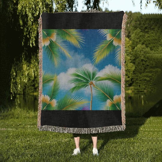 Tropical Whispering Palm Trees Woven Blankets