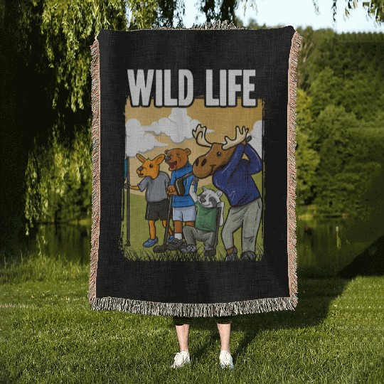 Funny Golf Woven Blankets With Deer Raccoon Moose Bear Golf