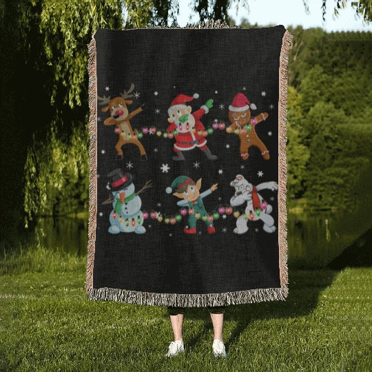 Funny Dabbing Santa And Friends Woven Blankets Christmas