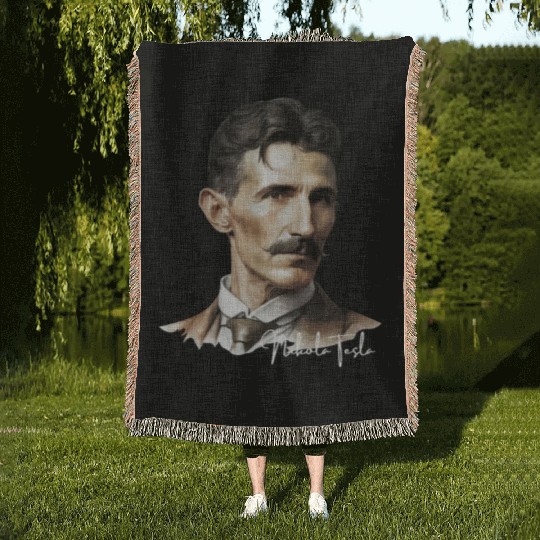 Artistic Illustration of Nikola Tesla Woven Blankets