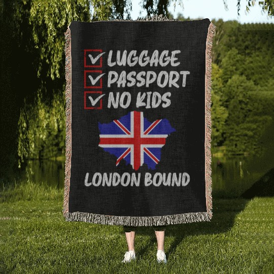 Luggage Passport No Kids London Bound Vacation Woven Blankets