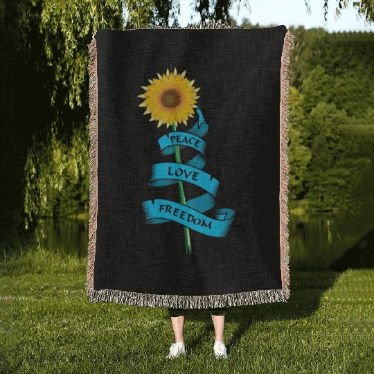 Sunflower Peace love freedom Woven Blankets