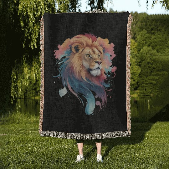 Pastel Majesty: Lion Head in Watercolor Woven Blankets