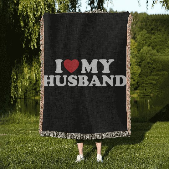 I LOVE MY HUSBAND I Heart Groovy Retro Woven Blankets