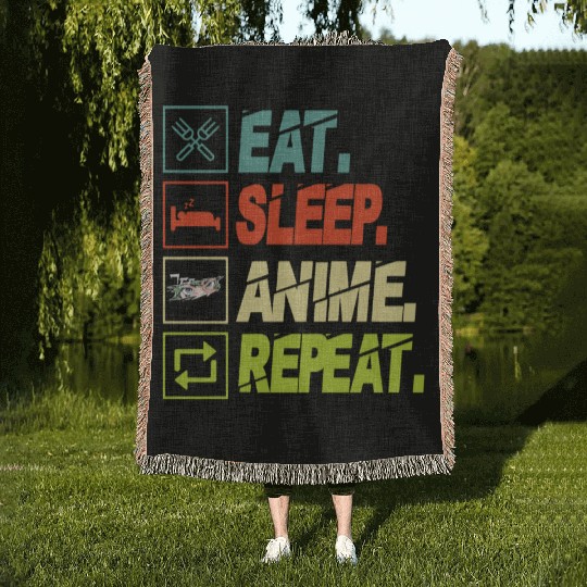 Eat Sleep Anime Repeat Ramen Kawaii Japanese Manga Woven Blankets