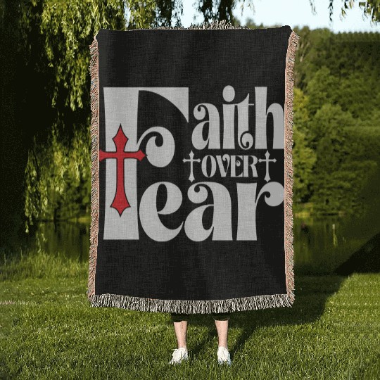 Faith Over Fear Love Jesus Christian Christmas Woven Blankets