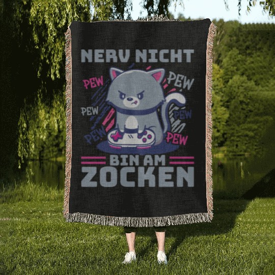 Gaming, Gaming, Video Game, Grumpy Cat Gamer Woven Blankets