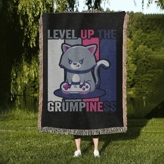 Gaming, Gaming, Video Game, Grumpy Cat Gamer Woven Blankets