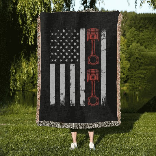 Auto Mechanic Car Piston Car Mechanic US Flag Woven Blankets
